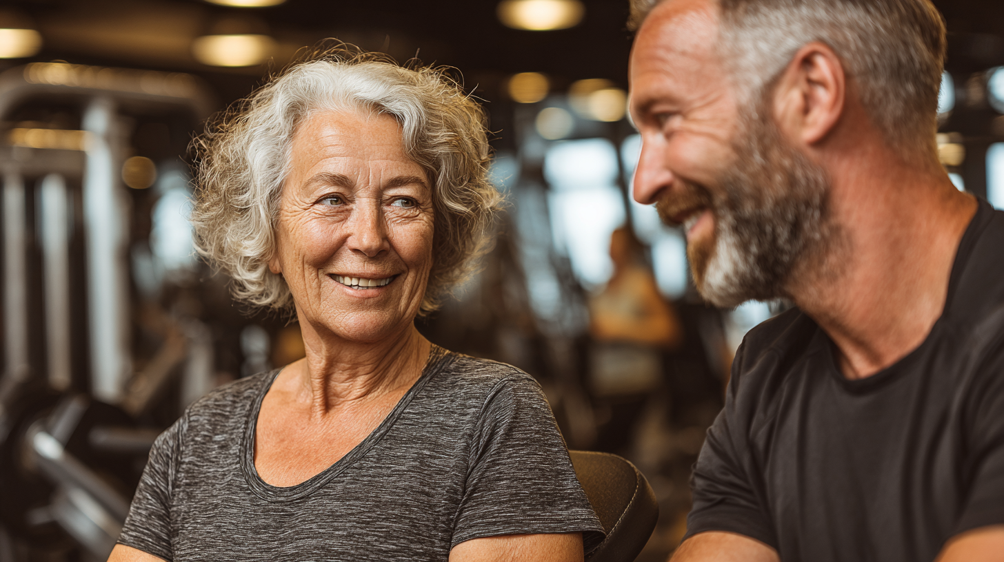 Grup de seniori fericiți care își încurajează reciproc în timpul exercițiilor